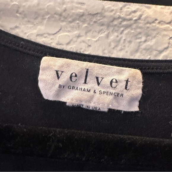 Velvet Classic Black Draped Open-Shoulder Top Size Small Made in USA Cotton - Picture 4 of 7